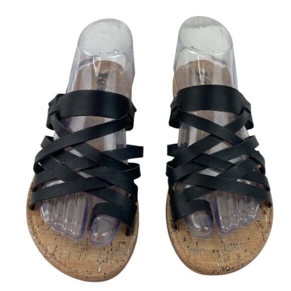 *Korks Khell Sandals Womens 8 Black Leather Strappy Slip On Flat Summer Comfort - Picture 2 of 12